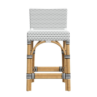 Serienna Rectangular Rattan Low Back 24.5" Counter Stool, Black and White