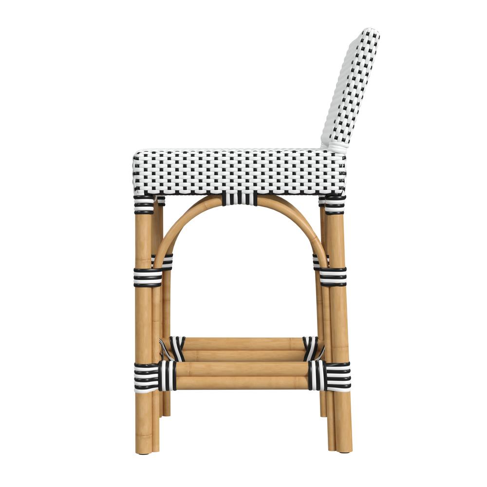 Serienna Rectangular Rattan Low Back 24.5" Counter Stool, Black and White