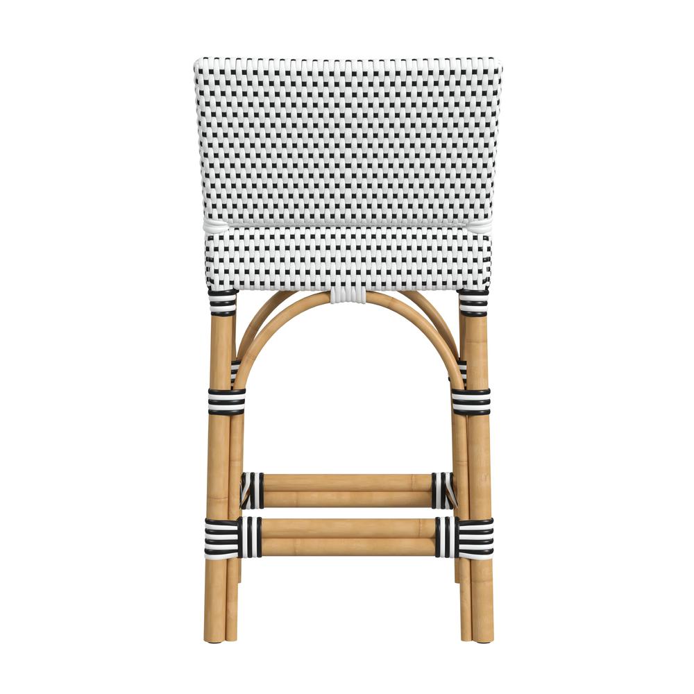 Serienna Rectangular Rattan Low Back 24.5" Counter Stool, Black and White