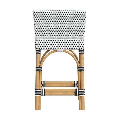 Serienna Rectangular Rattan Low Back 24.5" Counter Stool, Black and White