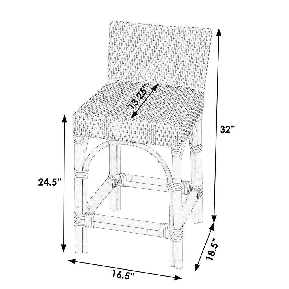 Serienna Rectangular Rattan Low Back 24.5" Counter Stool, Black and White
