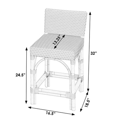 Serienna Rectangular Rattan Low Back 24.5" Counter Stool, Gray and White