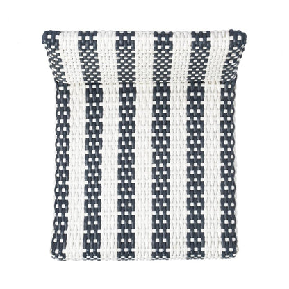 Serienna Rectangular Rattan Low Back 24.5" Counter Stool, White and Navy Stripe