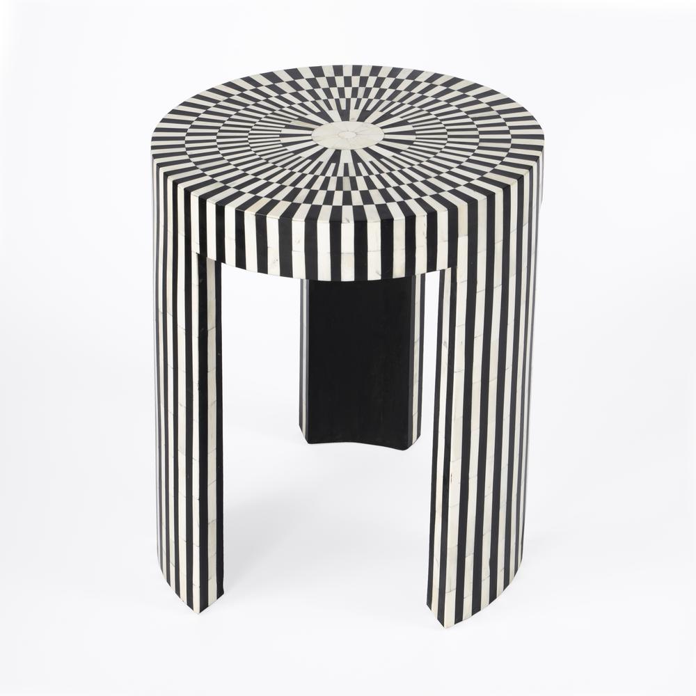 Rimma Bone Inlay Side Table, Black and White