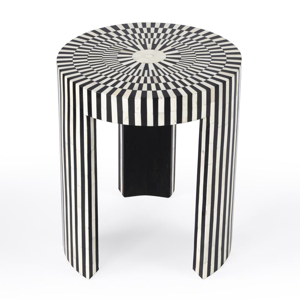 Rimma Bone Inlay Side Table, Black and White