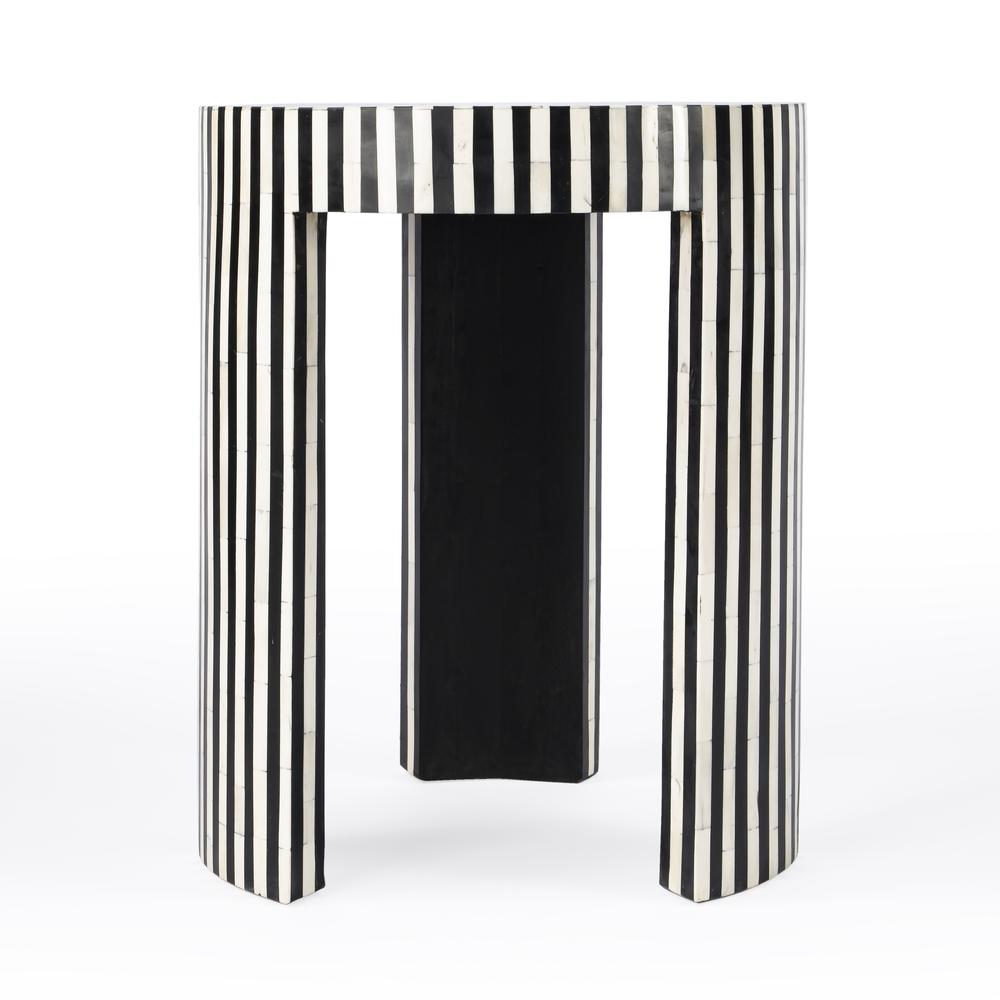 Rimma Bone Inlay Side Table, Black and White