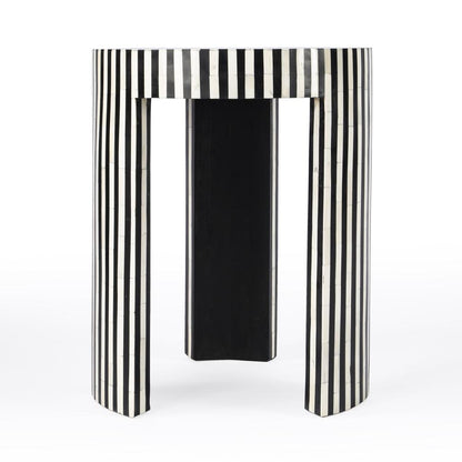 Rimma Bone Inlay Side Table, Black and White