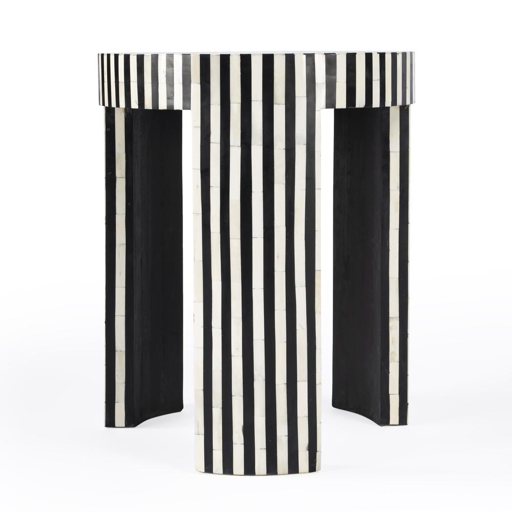 Rimma Bone Inlay Side Table, Black and White