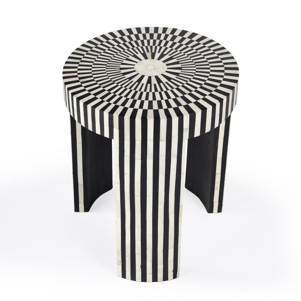 Rimma Bone Inlay Side Table, Black and White