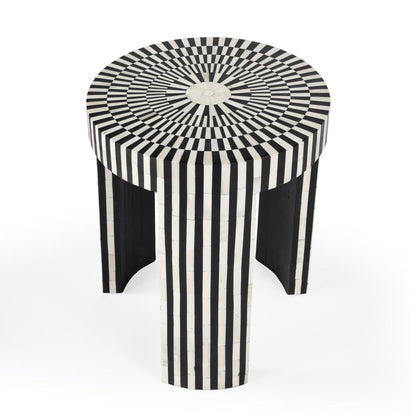 Rimma Bone Inlay Side Table, Black and White