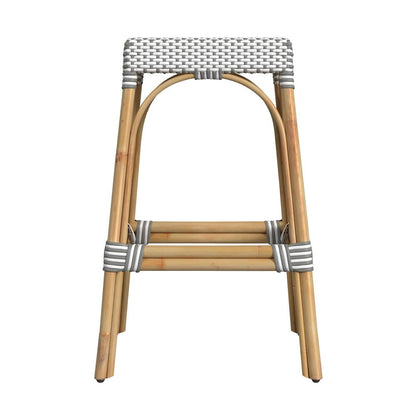 Robias Rectangular Rattan 30" Bar Stool, Gray and White Dot