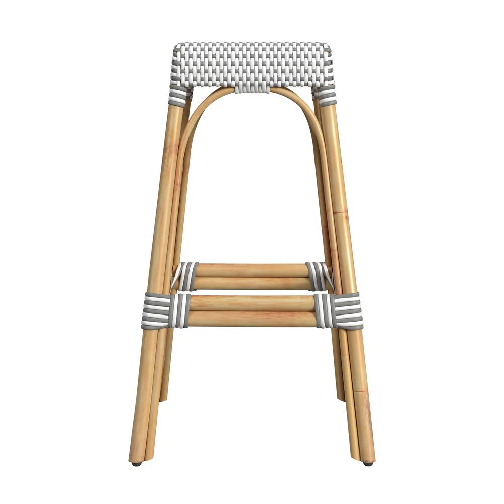 Robias Rectangular Rattan 30" Bar Stool, Gray and White Dot