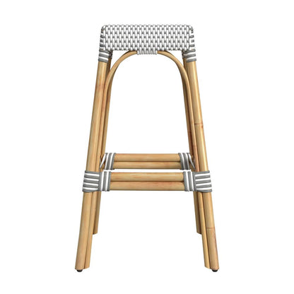 Robias Rectangular Rattan 30" Bar Stool, Gray and White Dot