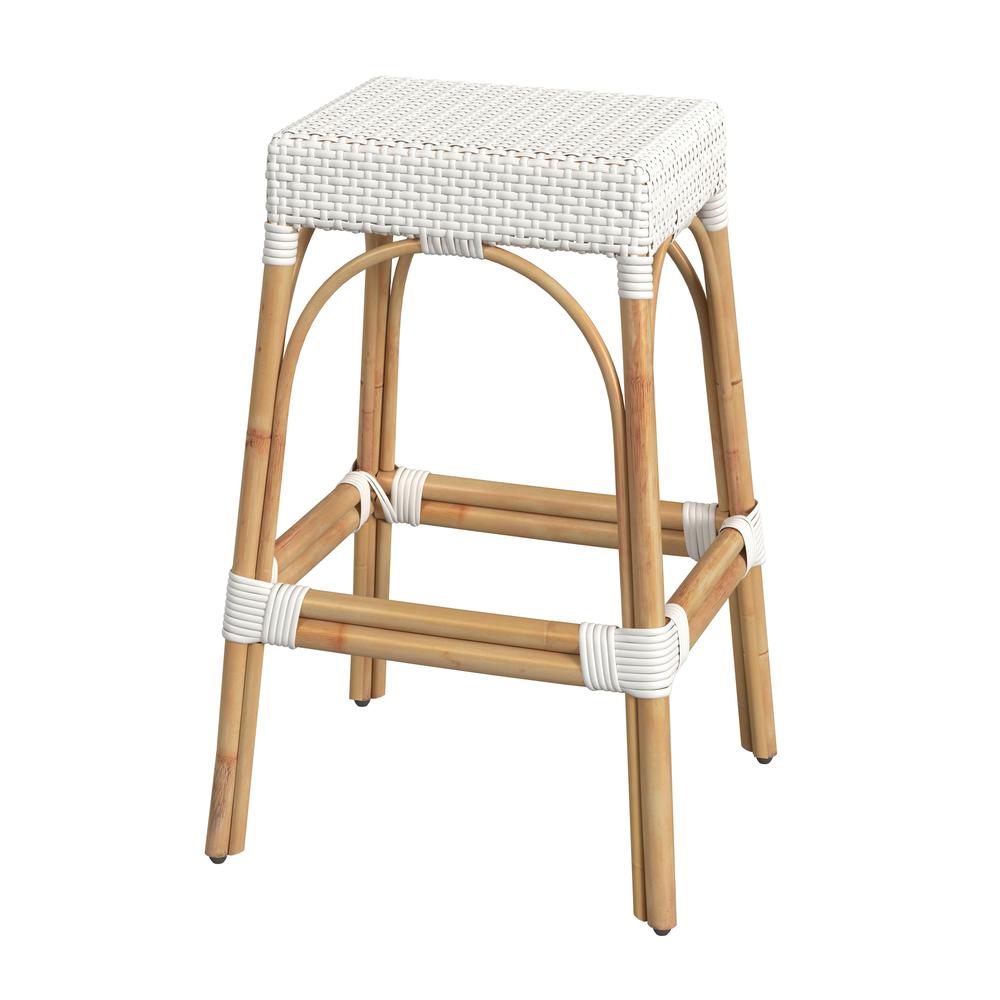 Robias Rectangular Rattan 30" Bar Stool, Glossy White