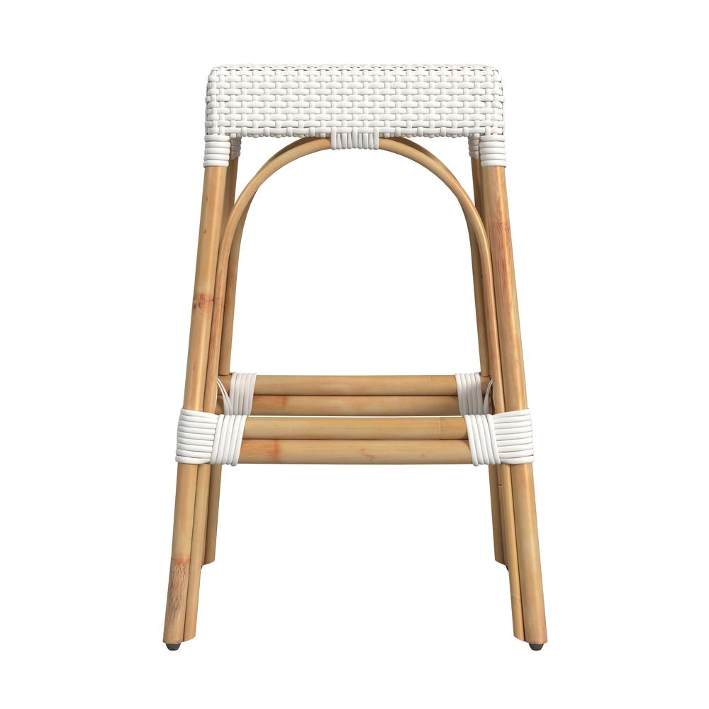 Robias Rectangular Rattan 30" Bar Stool, Glossy White