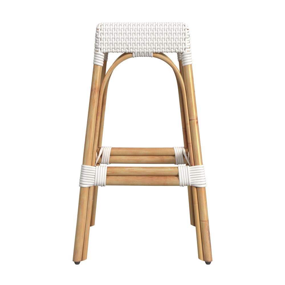 Robias Rectangular Rattan 30" Bar Stool, Glossy White