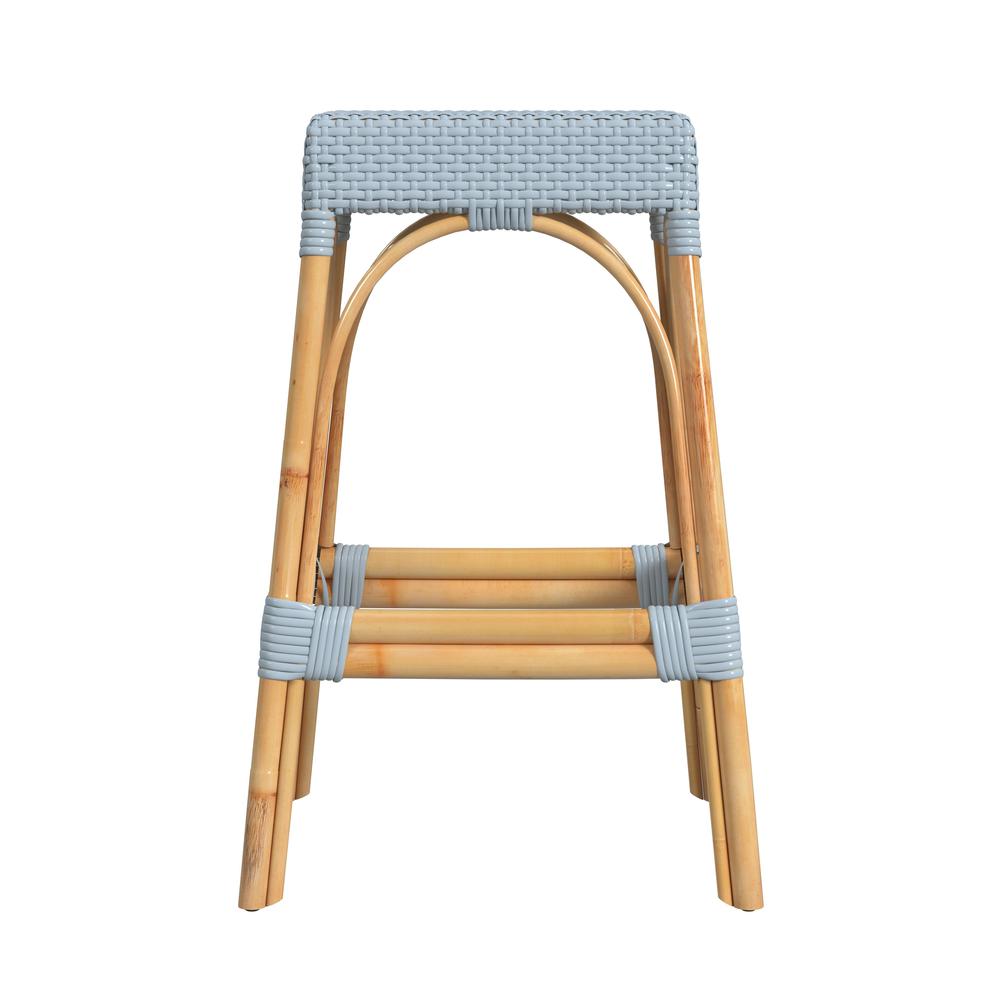 Robias Rectangular Rattan 30" Bar Stool, Baby Blue