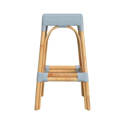Robias Rectangular Rattan 30" Bar Stool, Baby Blue