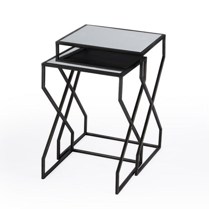 Demi Modern Mirrored Nesting Tables, Black