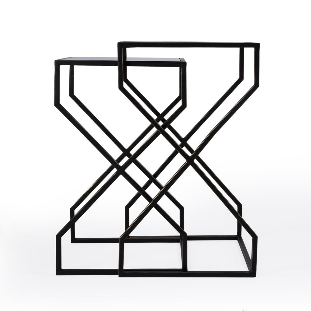 Demi Modern Mirrored Nesting Tables, Black
