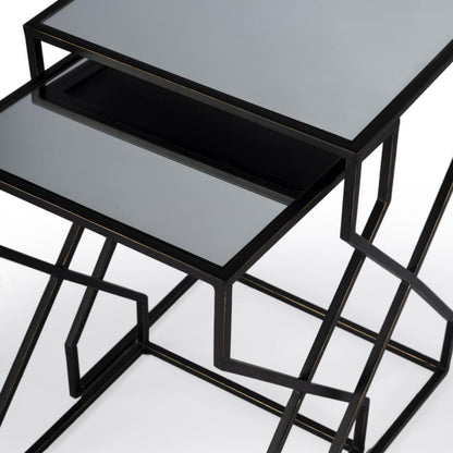 Demi Modern Mirrored Nesting Tables, Black