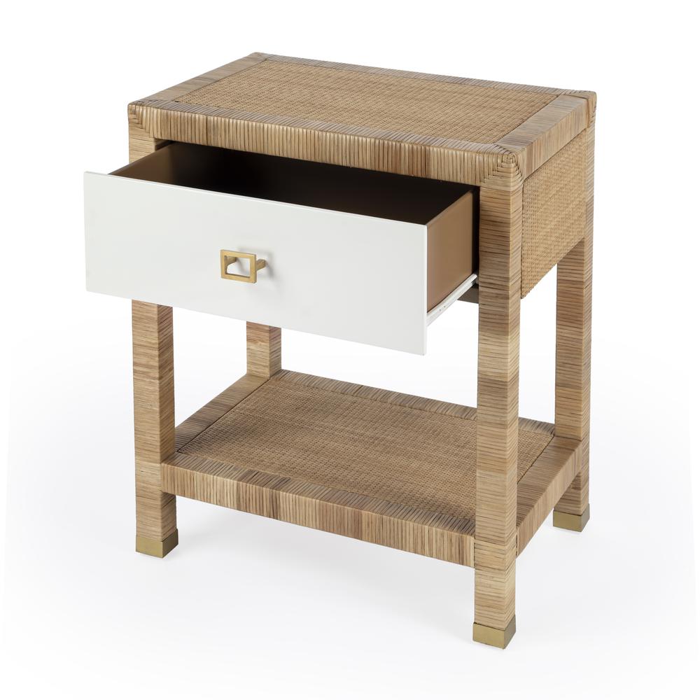 Corfu 1 Drawer Natural Rattan Nightstand, Natural and White