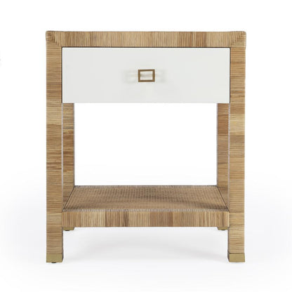 Corfu 1 Drawer Natural Rattan Nightstand, Natural and White