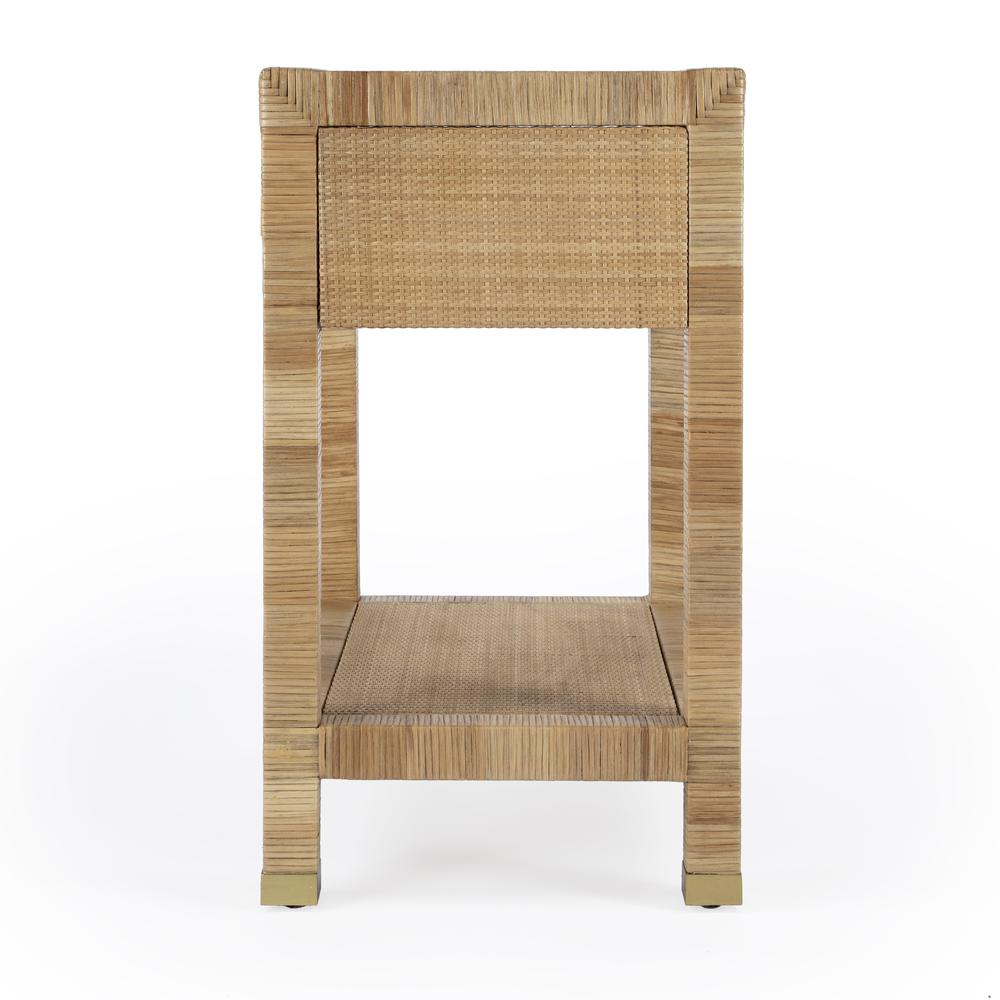 Corfu 1 Drawer Natural Rattan Nightstand, Natural and White