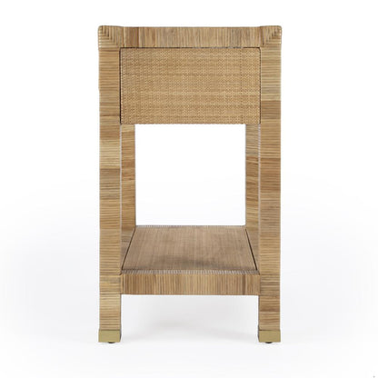 Corfu 1 Drawer Natural Rattan Nightstand, Natural and White