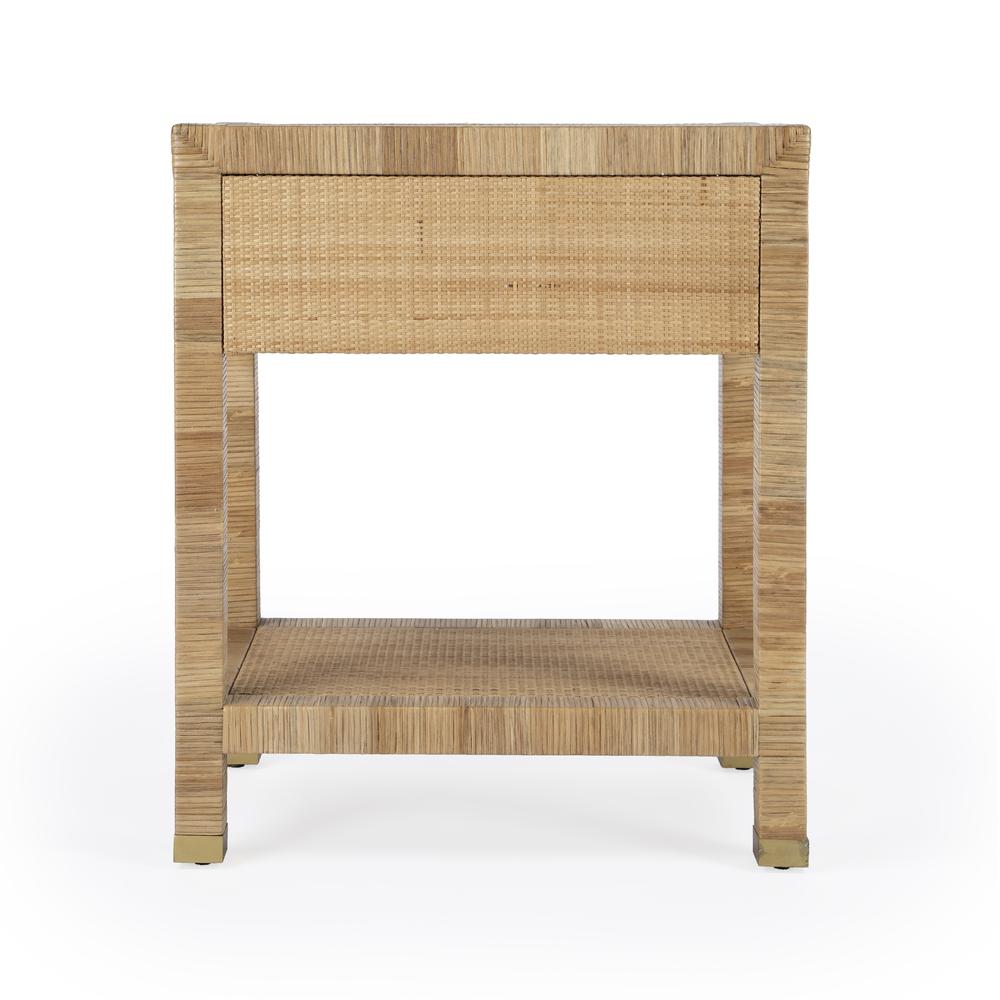 Corfu 1 Drawer Natural Rattan Nightstand, Natural and White