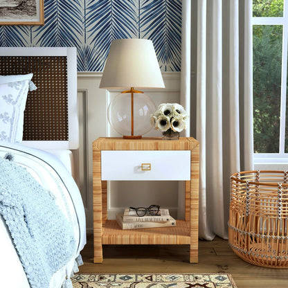 Corfu 1 Drawer Natural Rattan Nightstand, Natural and White