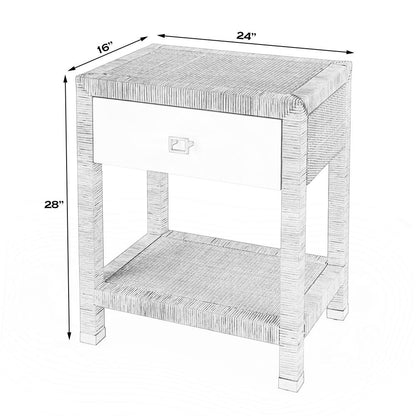 Corfu 1 Drawer Natural Rattan Nightstand, Natural and White