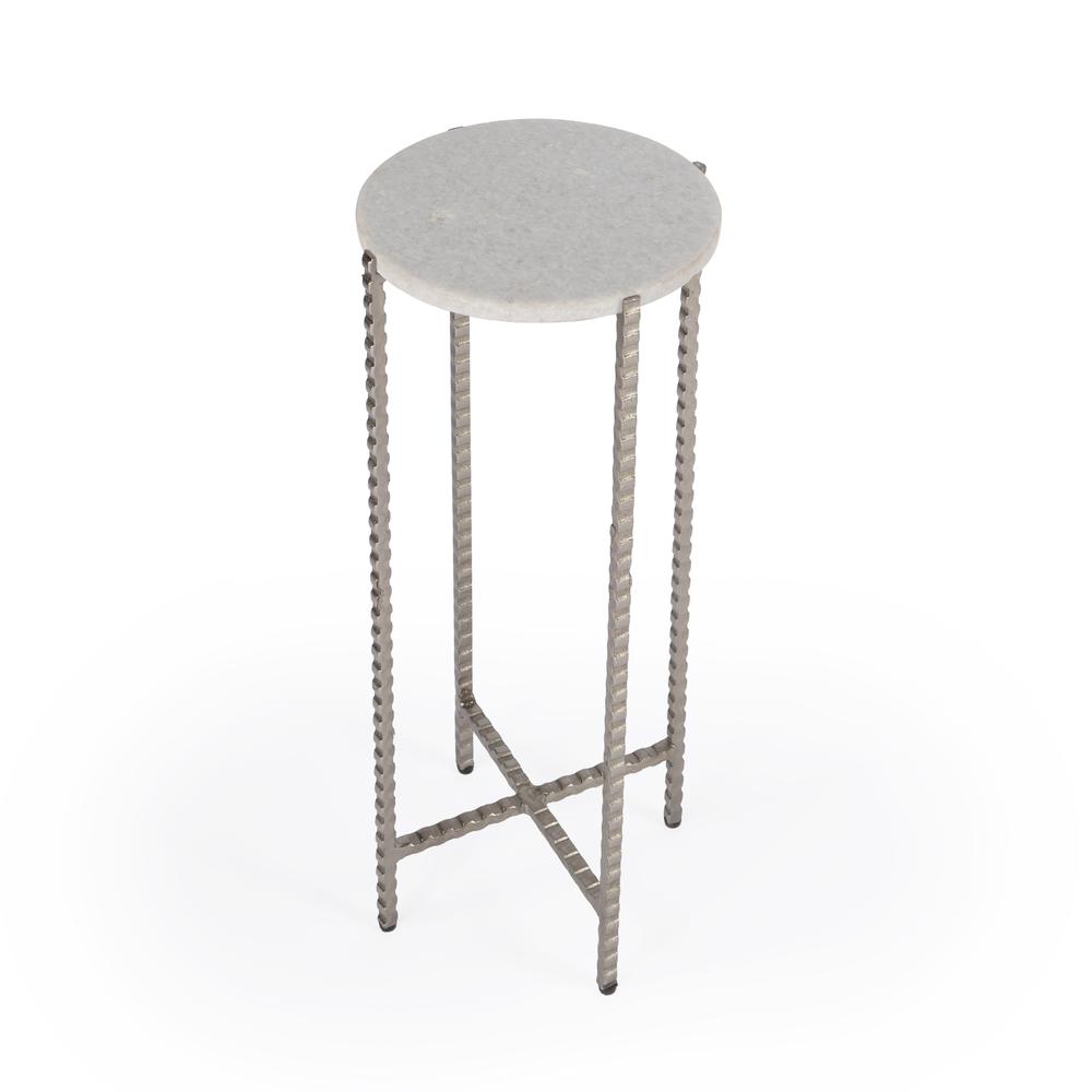 Nigella Marble and Silver Cross Legs Side Table, Multi-Color