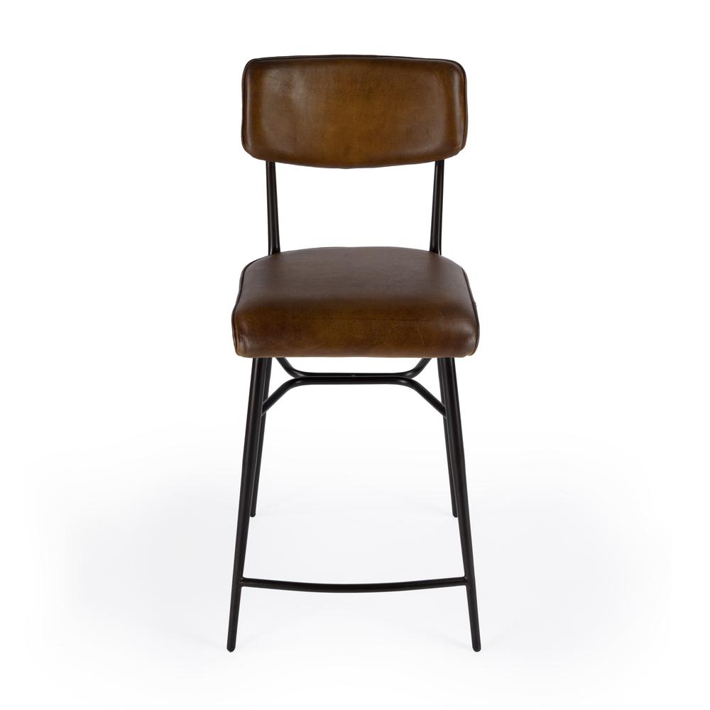Odessa Square Leather 26.5" Counter Stool, Medium Brown