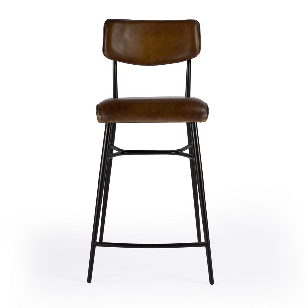 Odessa Square Leather 26.5" Counter Stool, Medium Brown
