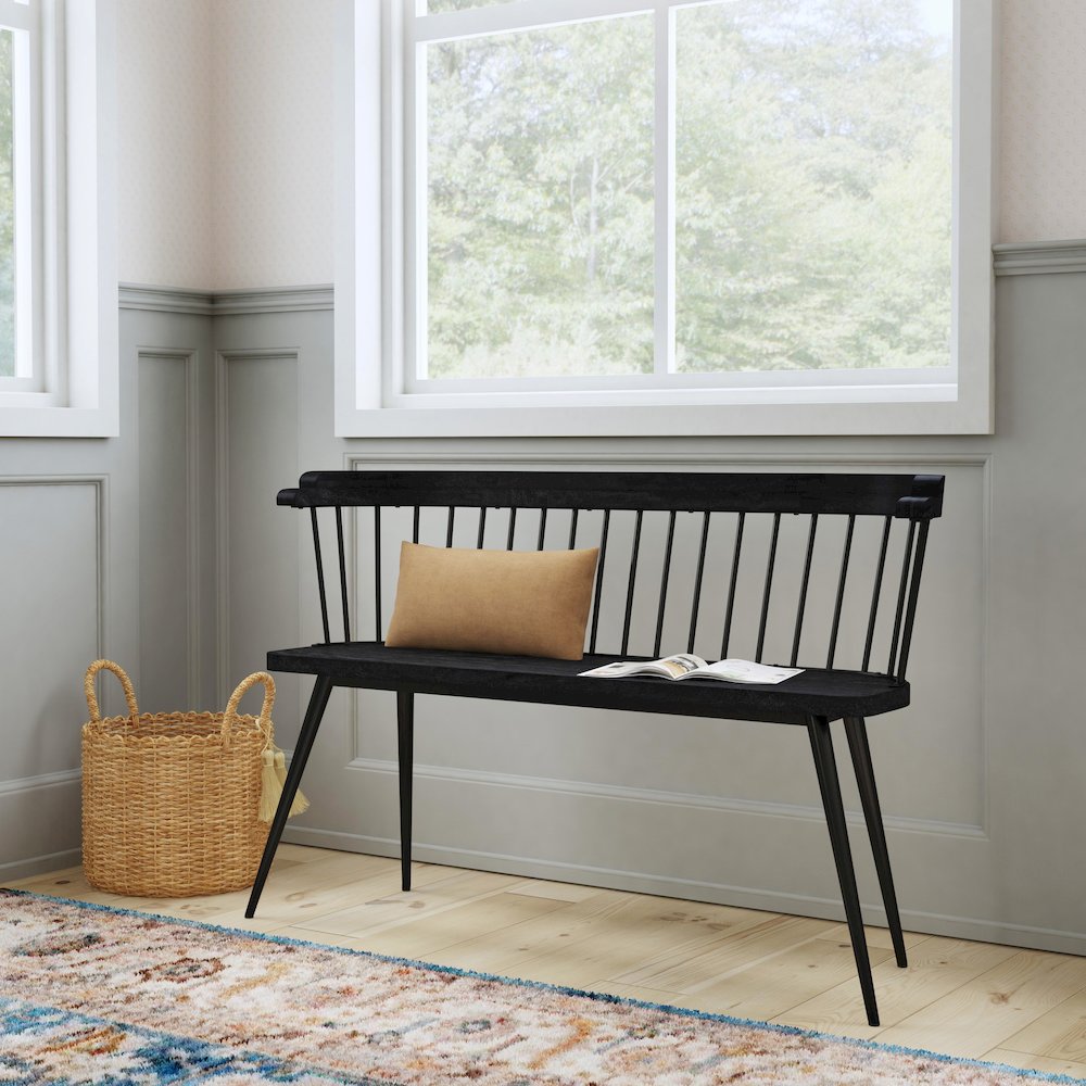 Tempe Mango Wood Spindle Back  51.25"W Bench, Black
