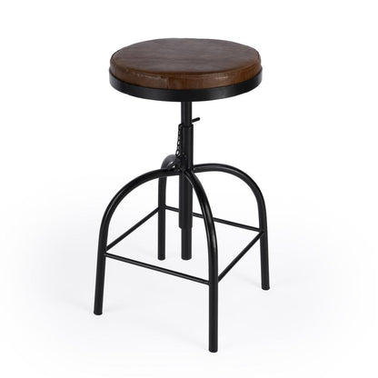Clyde Leather 25" Adjustable Bar Stool, Medium Brown