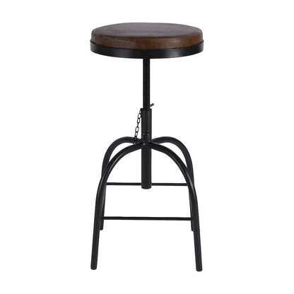 Leather-Upholstered Adjustable Bar Stool with Iron Frame, Distressed Finish
