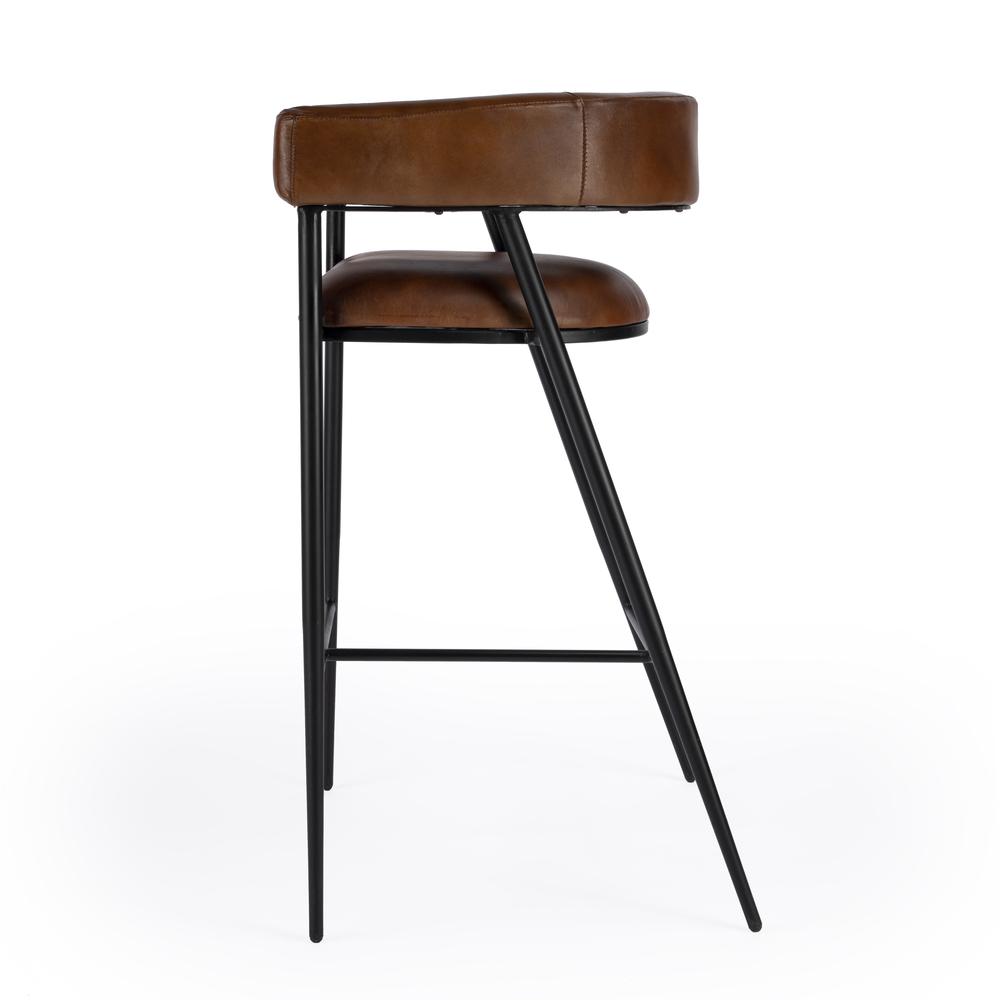 Dallas Leather and Iron cushioned 28.5" Bar Stool, Medium Brown