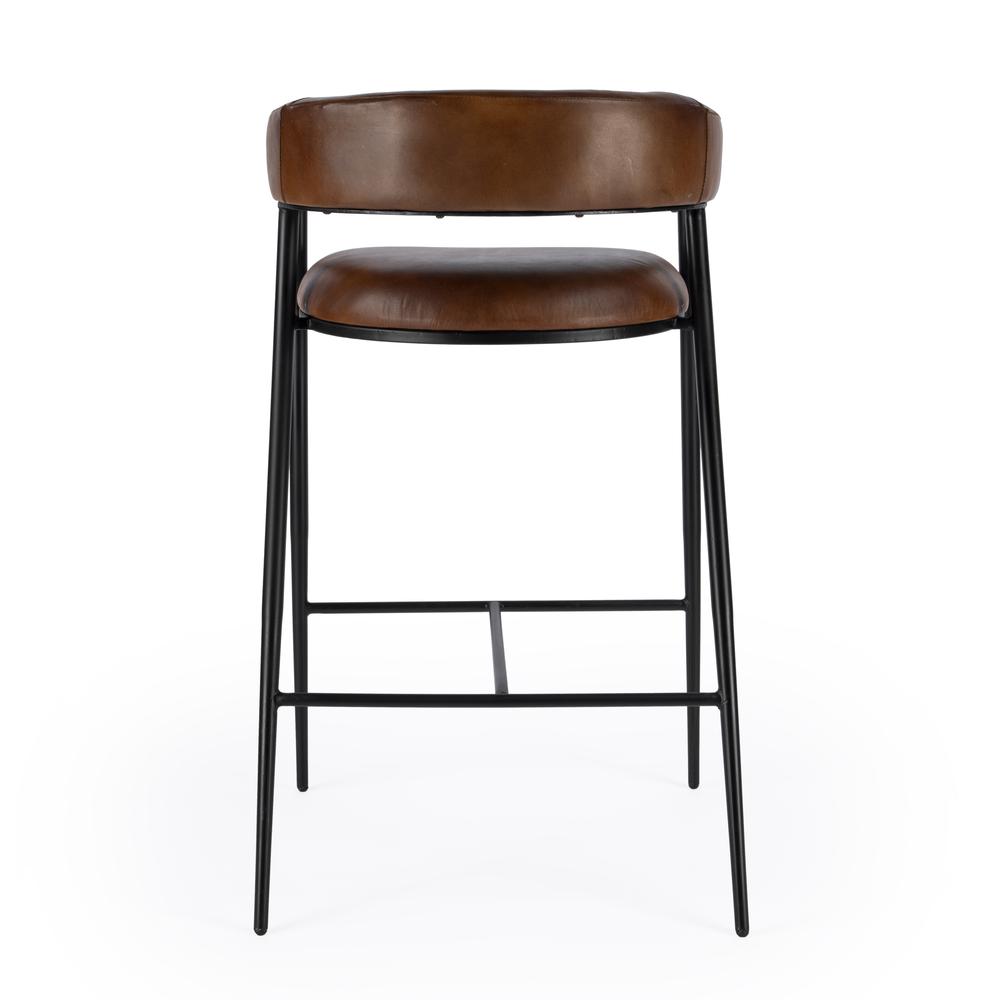 Dallas Leather and Iron cushioned 28.5" Bar Stool, Medium Brown