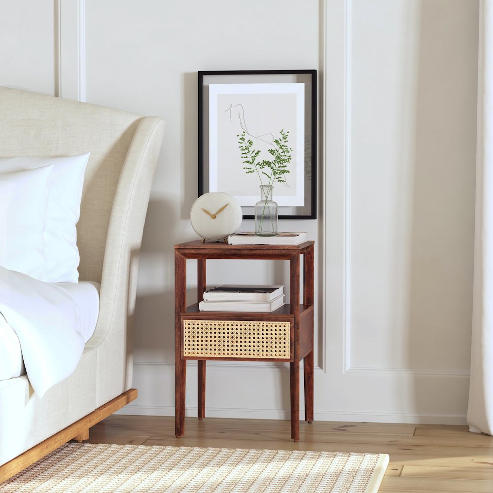Vardo 1 Drawer Cane Nightstand, Multi