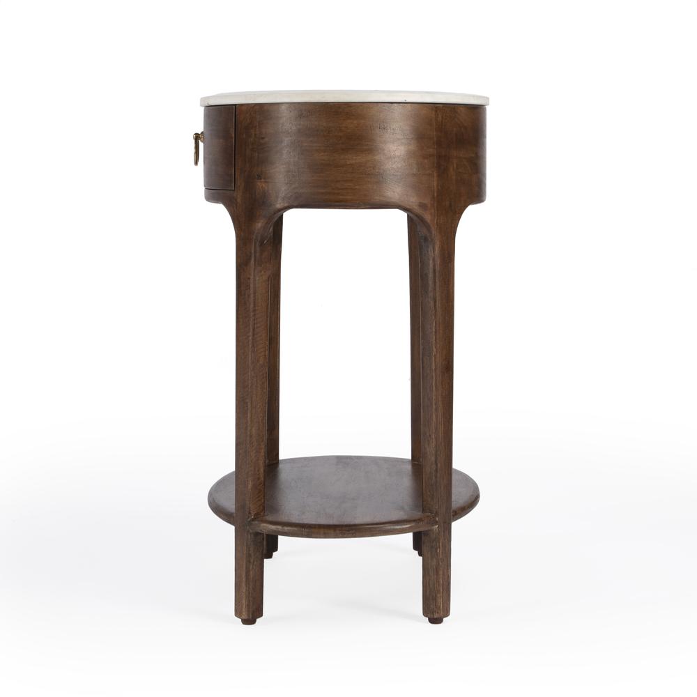 Ellen 18.25 in. W Oval Marble and Wood 1 Drawer Nightstand, Medium Brown