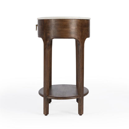 Ellen 18.25 in. W Oval Marble and Wood 1 Drawer Nightstand, Medium Brown