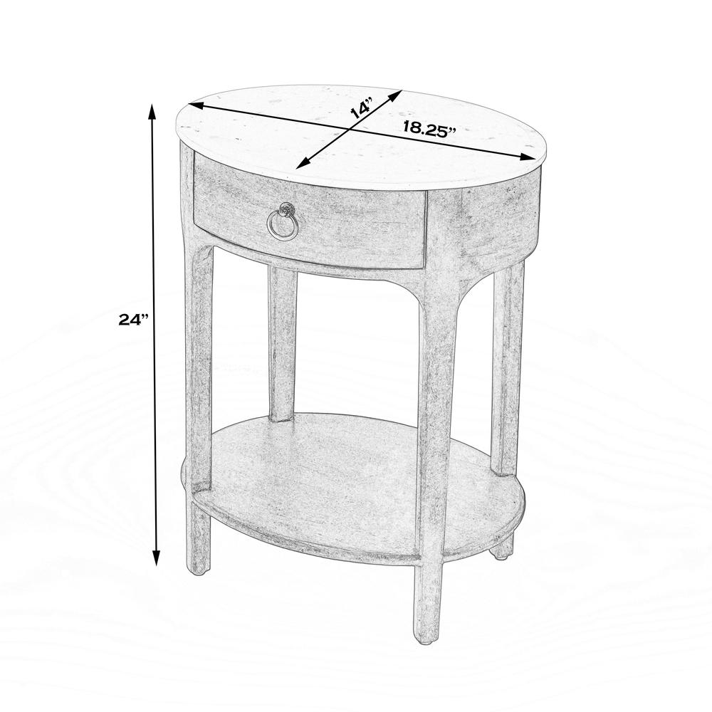 Ellen 18.25 in. W Oval Marble and Wood 1 Drawer Nightstand, Medium Brown