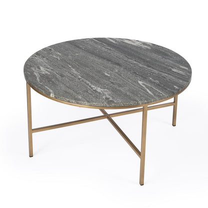Grafton Marble Round Coffee Table, Gold, Gray
