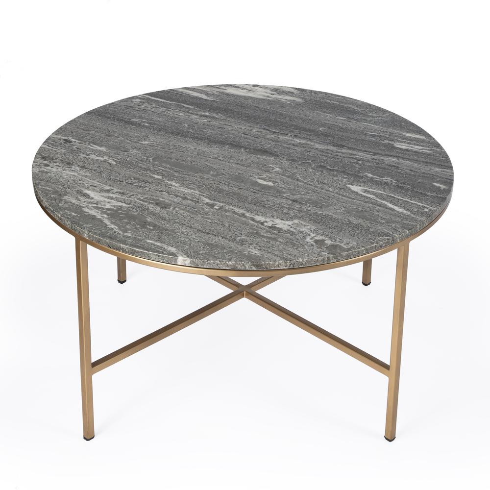 Grafton Marble Round Coffee Table, Gold, Gray