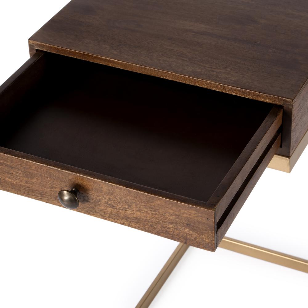 Alec 1 Drawer C Shaped End Table, Medium Brown
