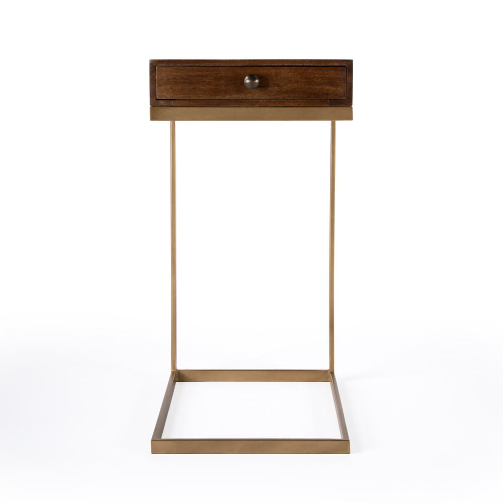 Alec 1 Drawer C Shaped End Table, Medium Brown
