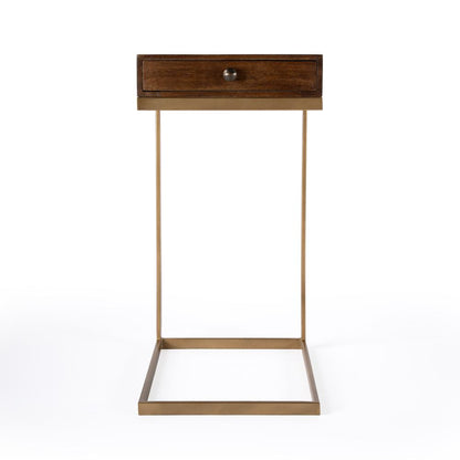 Alec 1 Drawer C Shaped End Table, Medium Brown