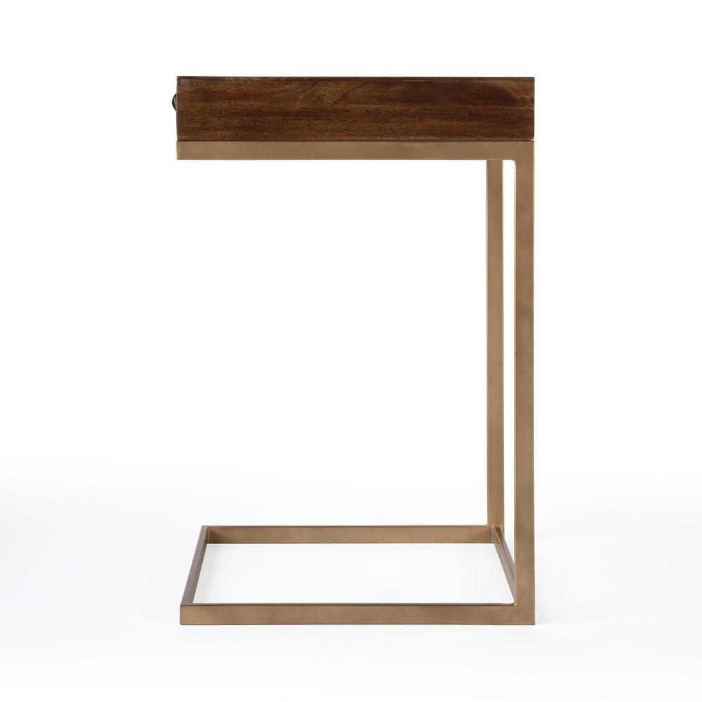 Alec 1 Drawer C Shaped End Table, Medium Brown